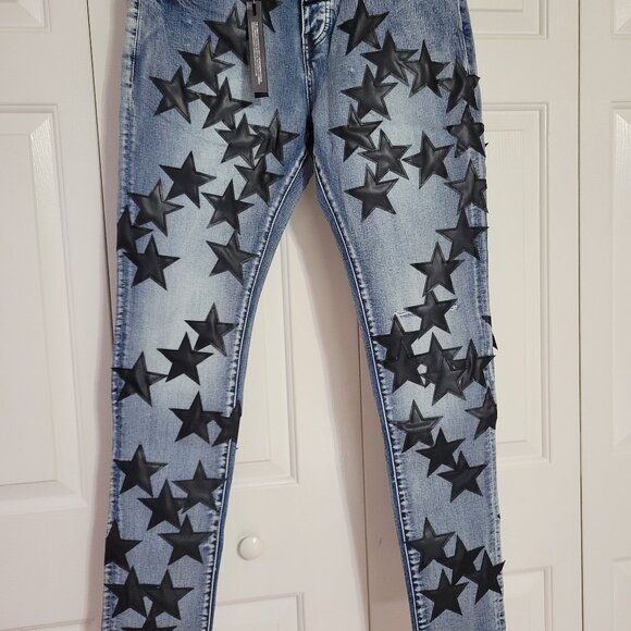 AMIRI Other - Amiri Men Black Stars  Leather Applique Jeans Size 34 NWT